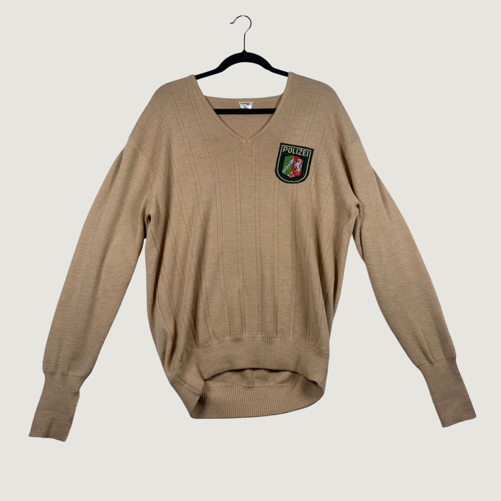 Wübken Polizei V-Neck Sweater Mens Vintage 1987 German Surplus Gr 52 Tan